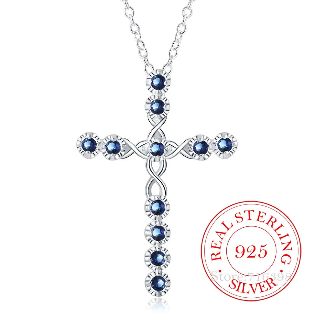 New Arrival Fashion Cross Necklace Accessories True 100% 925 Sterling Silver Crystal CZ Pendants Necklace for Women Fine Jewelry