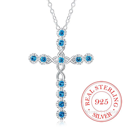 New Arrival Fashion Cross Necklace Accessories True 100% 925 Sterling Silver Crystal CZ Pendants Necklace for Women Fine Jewelry